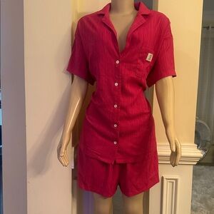 Women's Pink Button-Up Short Set